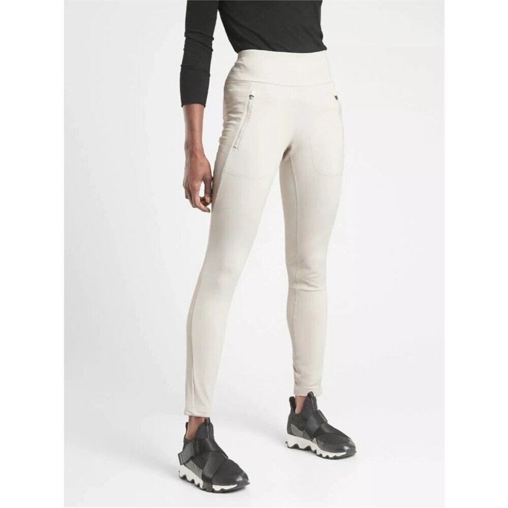 Athleta Peak Hybrid Fleece Tight Leggings Women's XS Ceam Zip Pocket Hiking